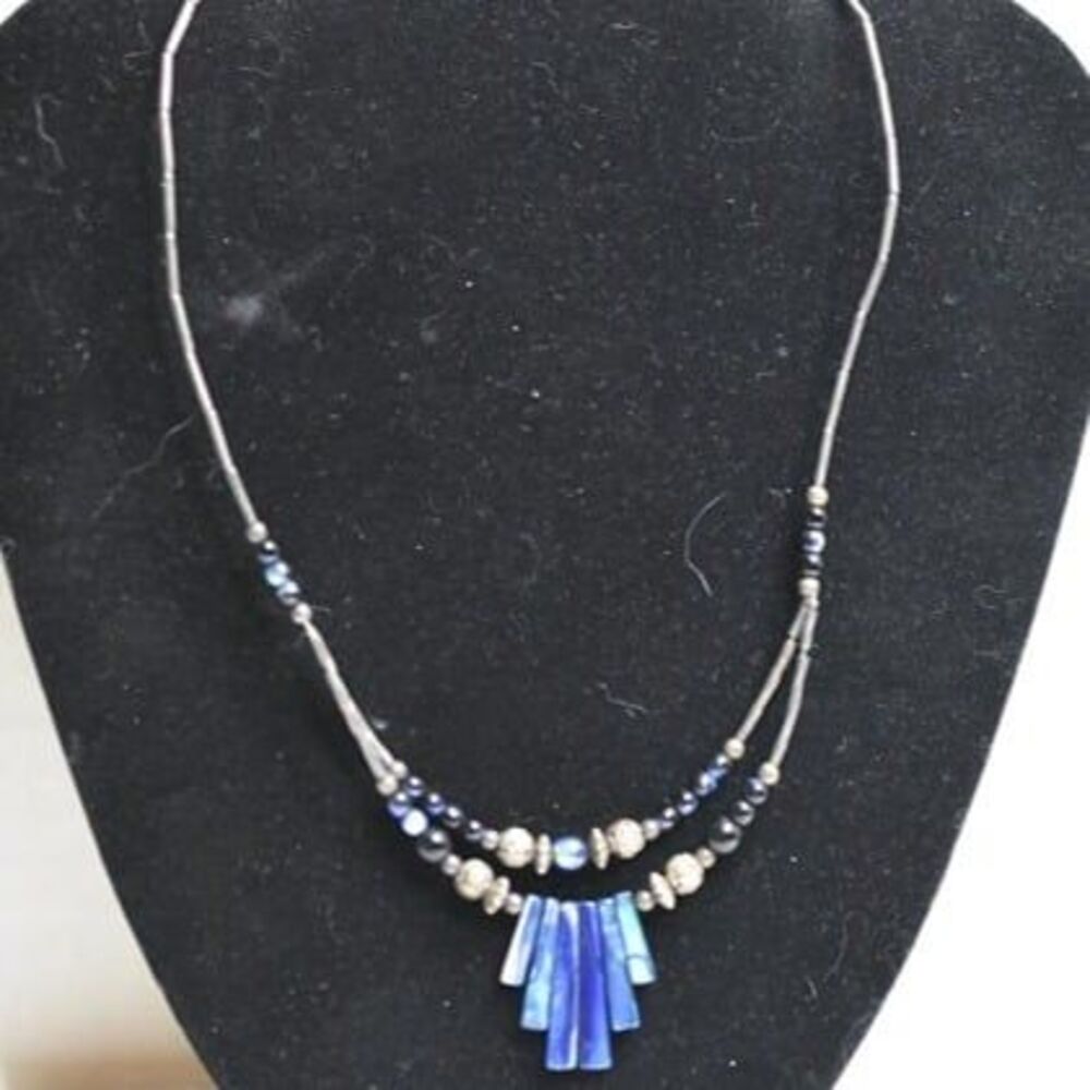 Captivating Art Deco Art Glass Silver Tone Tube Chain Bib Double Strand Necklace